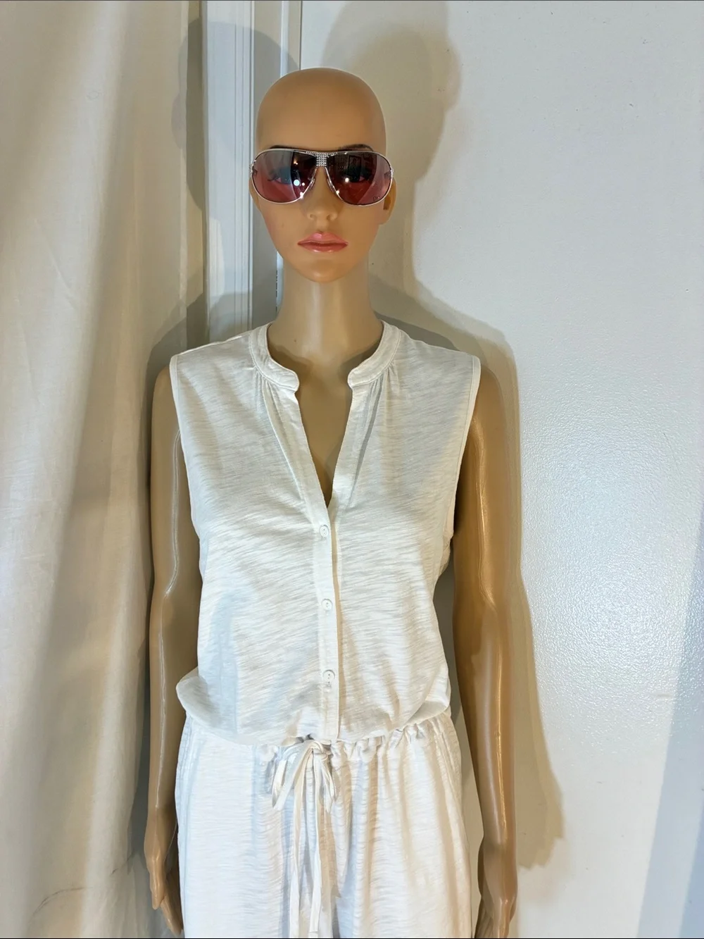 Classic Michael Kors White Sleeveless Drawstring Jumpsuit